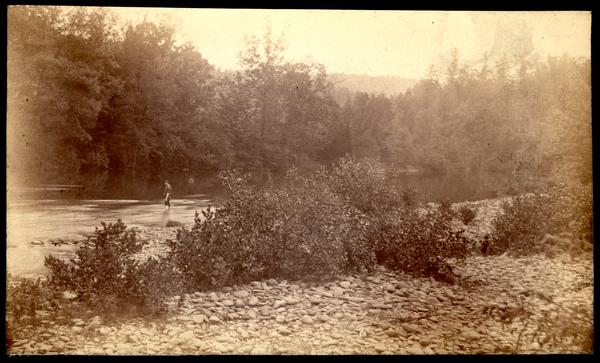Little River opposite Uncle Sammy Walker's house-Miller's Cove (A.P. Holt wading)