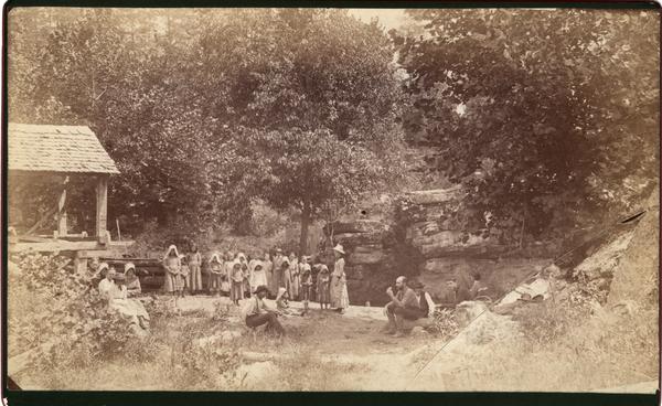 Spring and rocks at McCampbell's Mill. Tuckaleechee, noon recess of school