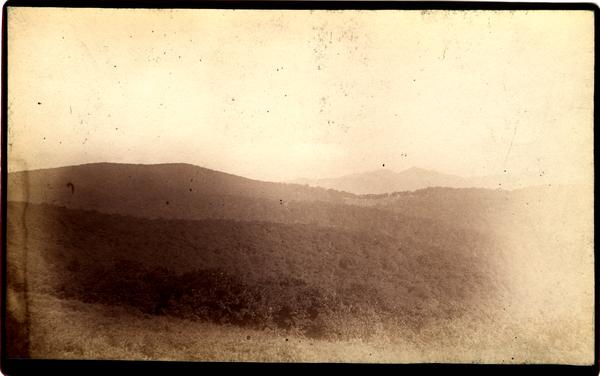 Rye field and "Twenty Mile Range" from summit of Big Bald